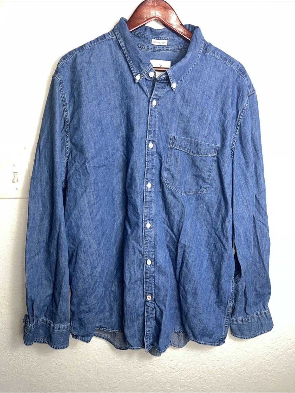American Eagle Seriously Soft Denim Shirt Men XXXL 3XL Button Down Long Sleeve